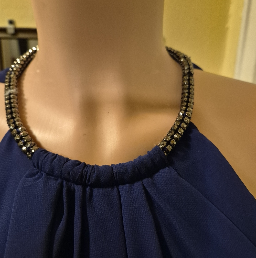 SLNY Women' Elegant Chiffon Layered Sleeveless Mini Iris-Blue Dress Size 12 - Picture 7 of 13